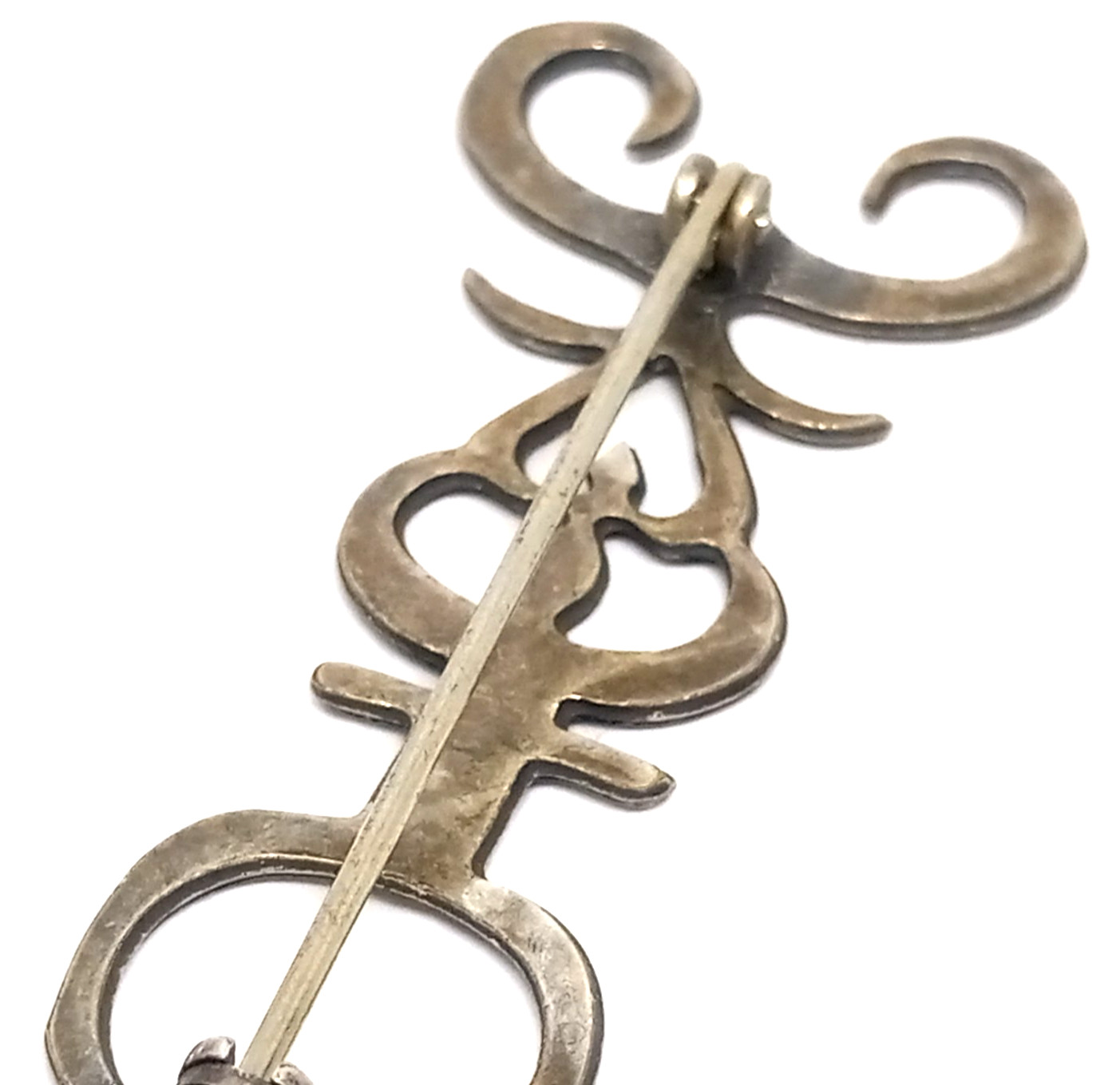 Vintage Silver Tone Scroll 3 Inch Clock Arm Brooch