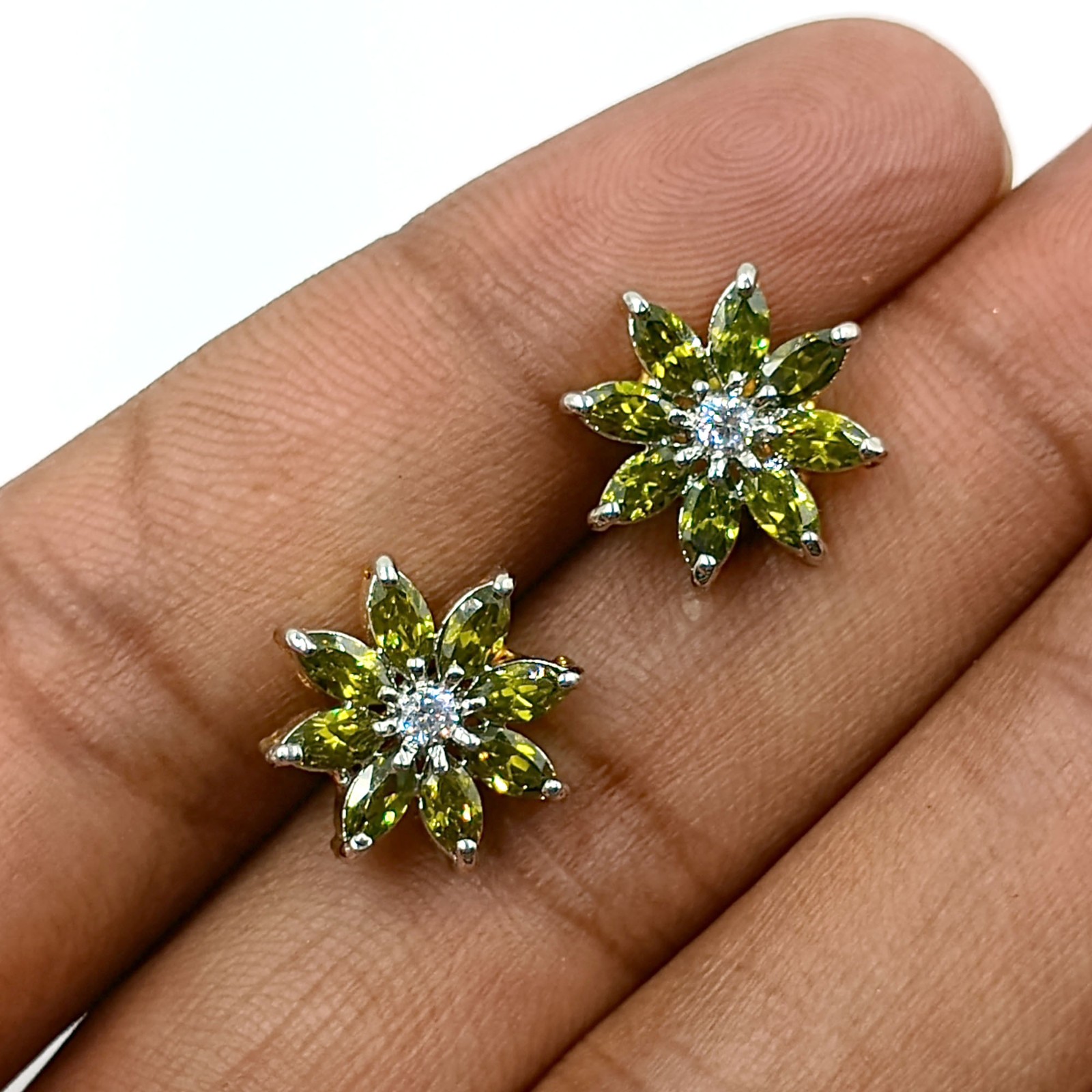 Traditional Handmade Peridot CZ Studs 22k Gold Plated South Indian Fashion