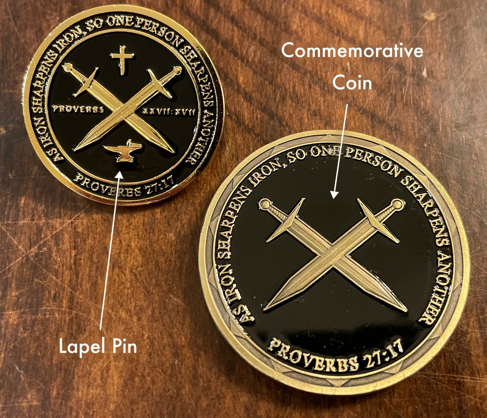 Armor of God Swords Crossed Anvil Iron Sharpens Iron Lapel Pin Proverb 27:17