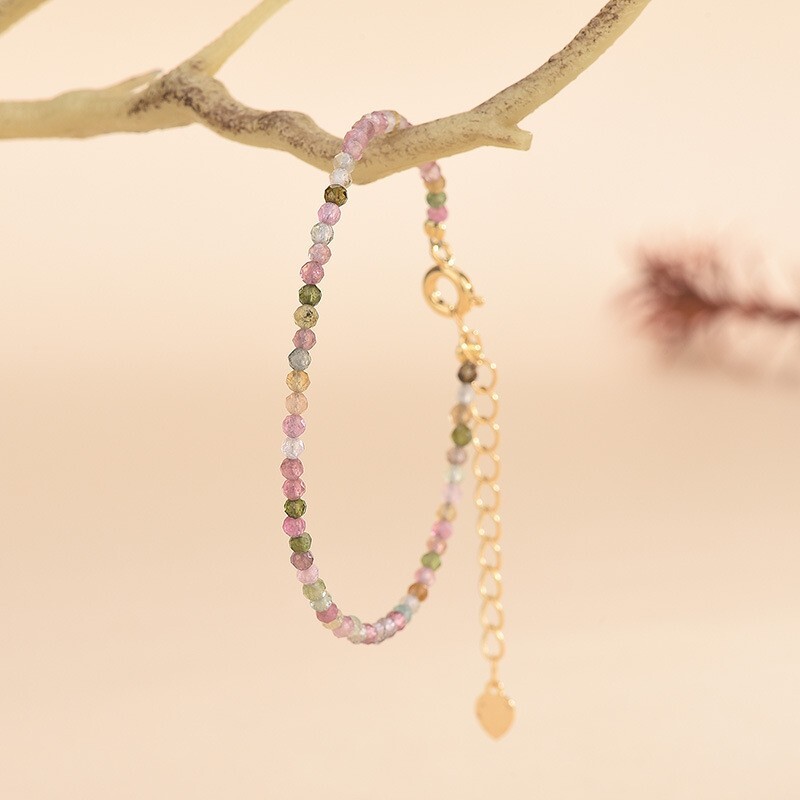 Watermelon Tourmaline 2mm Faceted Bead Healing Dainty Minimalist Bracelet Gifts