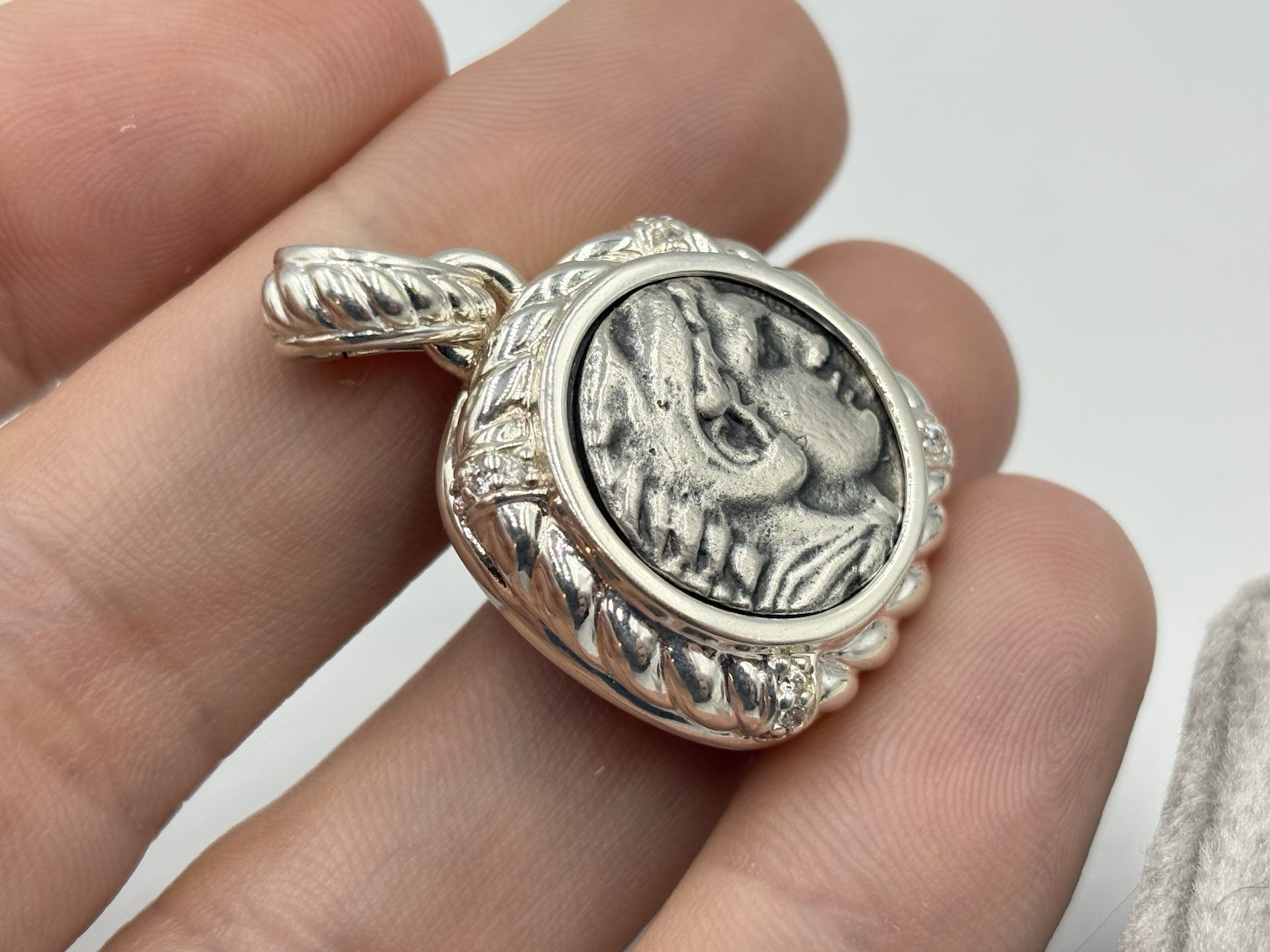Judith Ripka Sterling Silver Roman Coin CZ Diamonique Pendant Enhancer