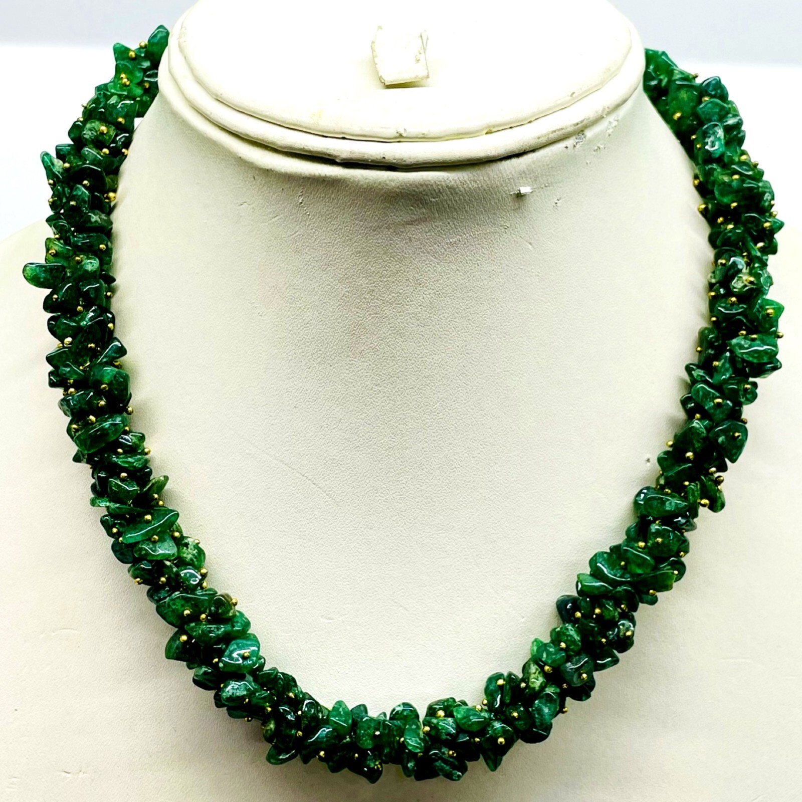 18 Inch Natural Aventurine Quartz Rich Green Boutique Designer Beaded Necklace