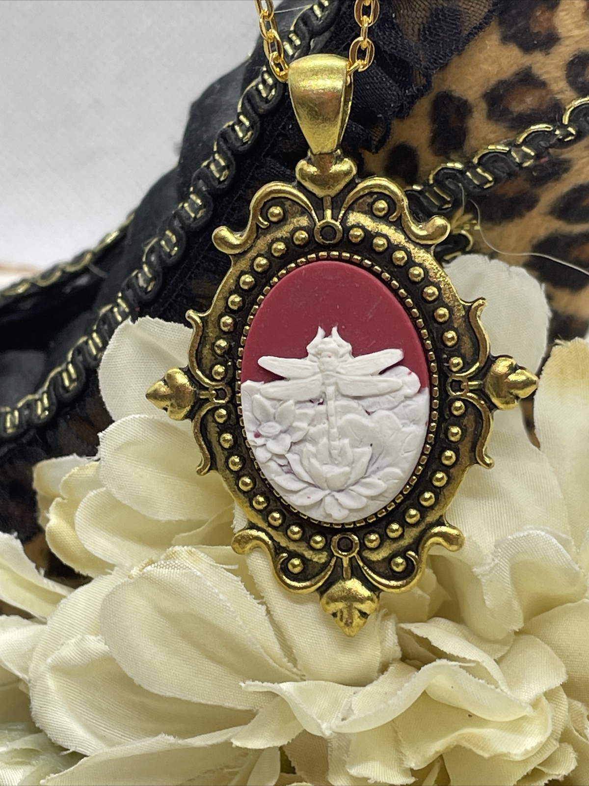 Dragonfly Anniversary Gold Cameo Easter Mother’s Day Birthday wedding Jewelry