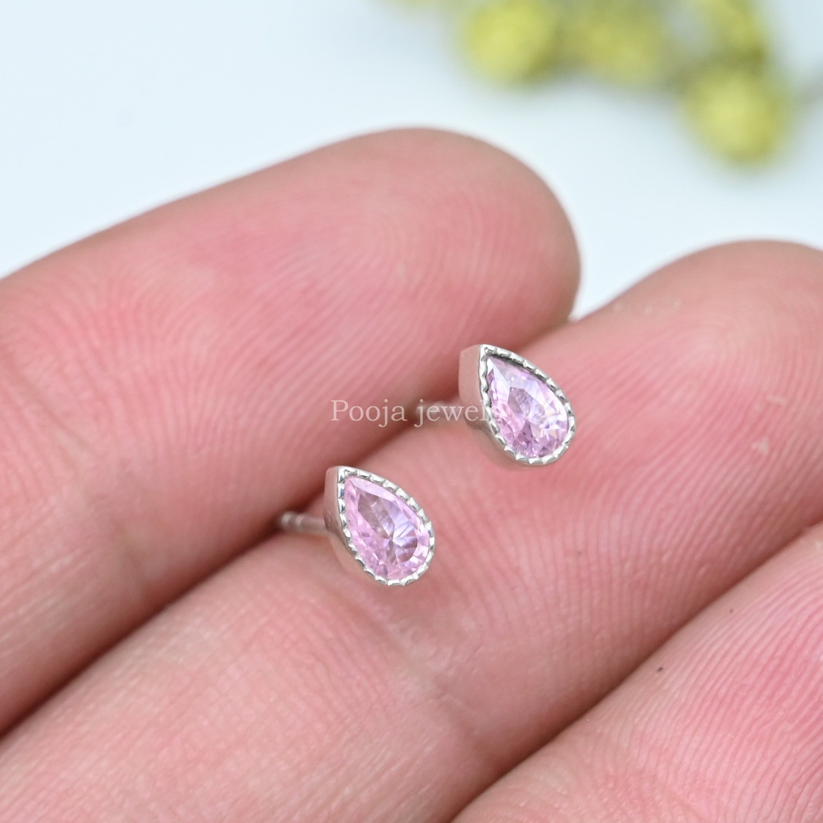 925 Sterling Silver Pear Pink CZ Stud Earrings Teardrop Cubic Zirconia Jewelry
