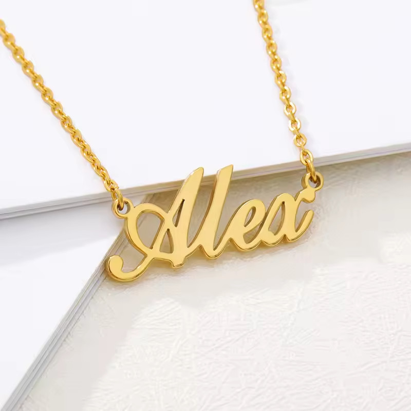 Customized Name Necklace Pendant Jewelry Cursive Old English Stainless Steel