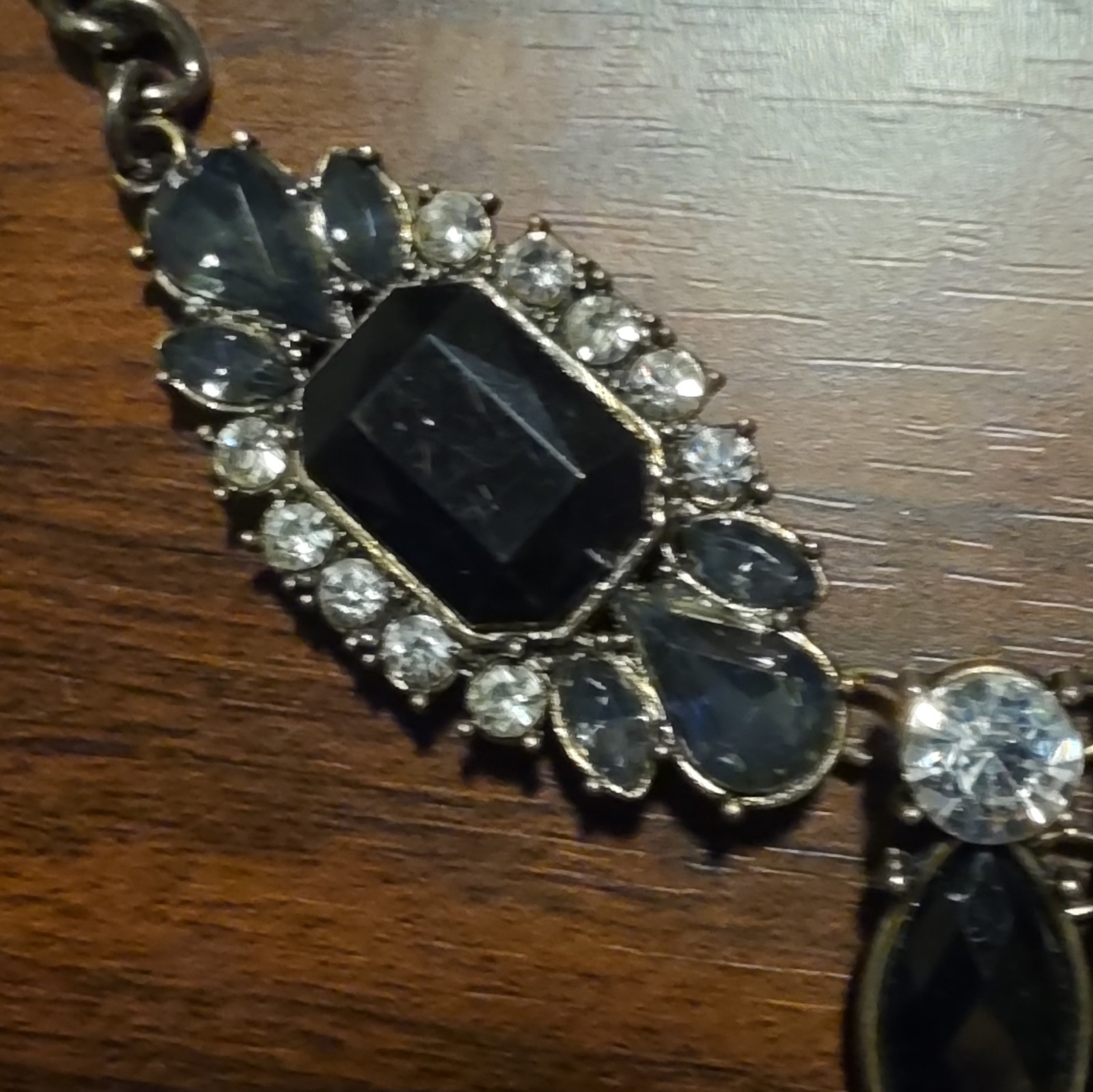 Gold Tone Statement Cable Chain Necklace Black Clear Crystal Rhinestone Adj