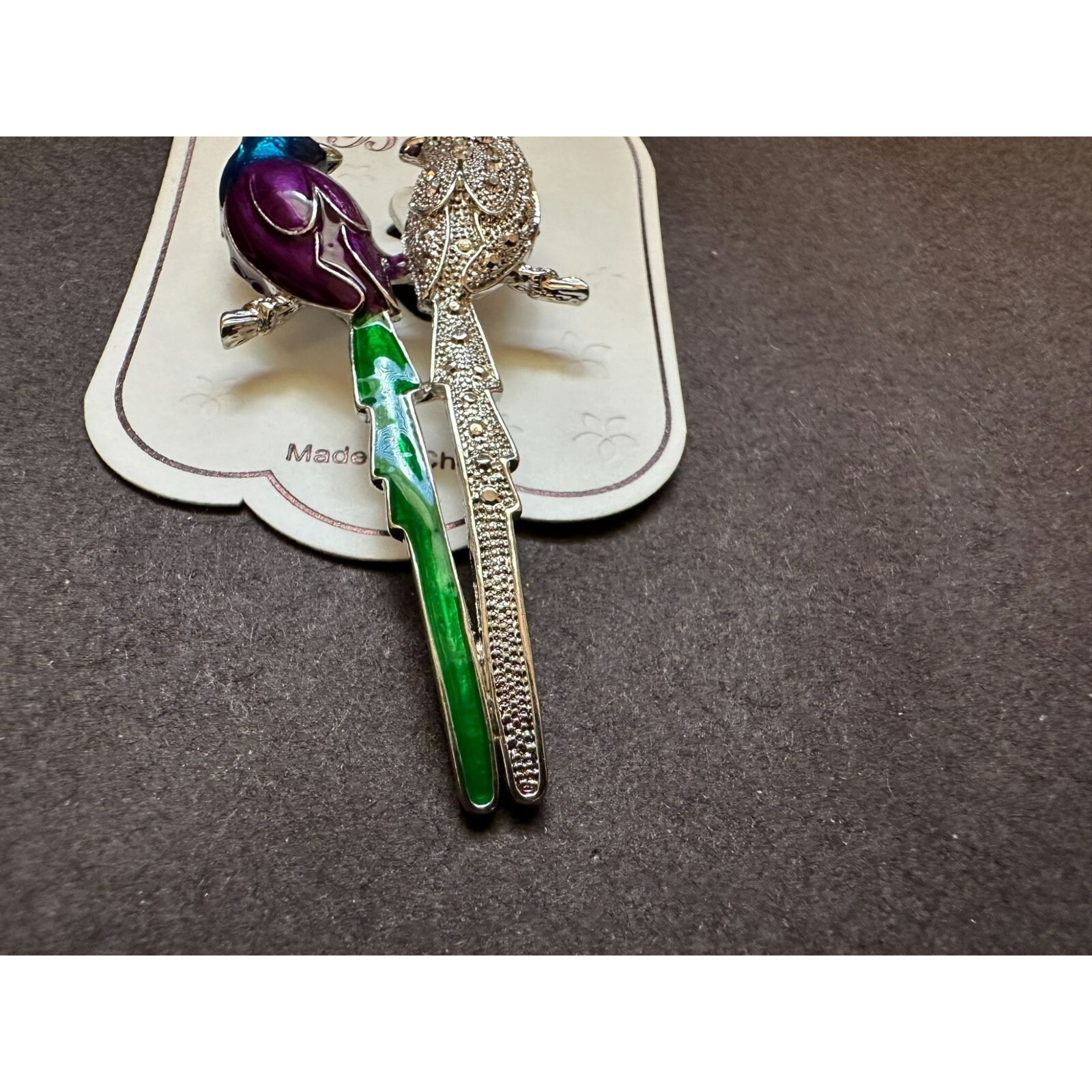 Vibrant Enamel & Rhinestone Parrots Birds Pin Brooch BaJi