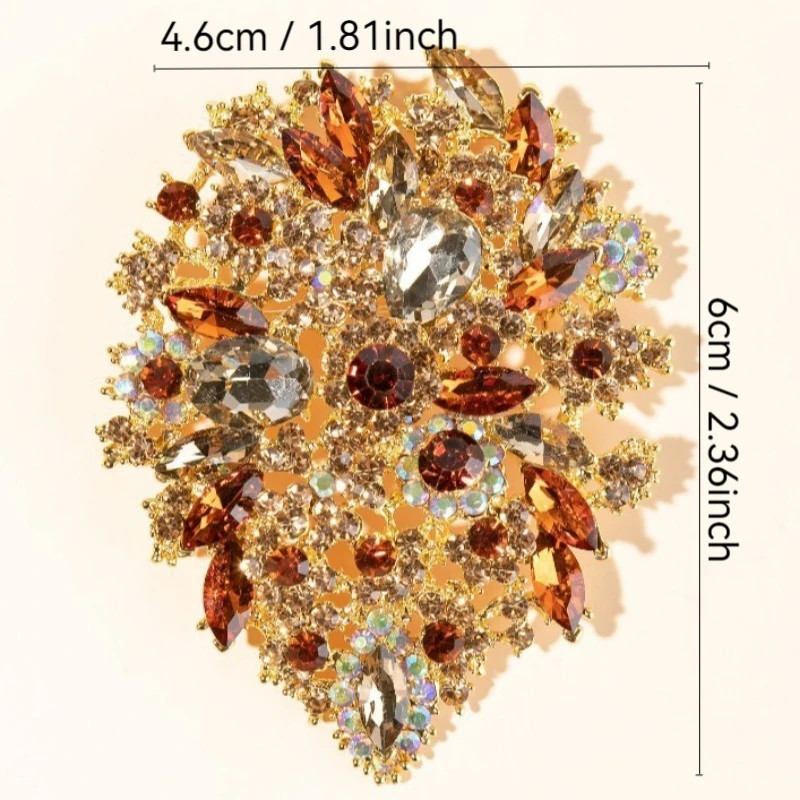 Gold Tone Unique Flower Drop Brooch Pin Pendant Topaz Rhinestone Crystal Jewelry