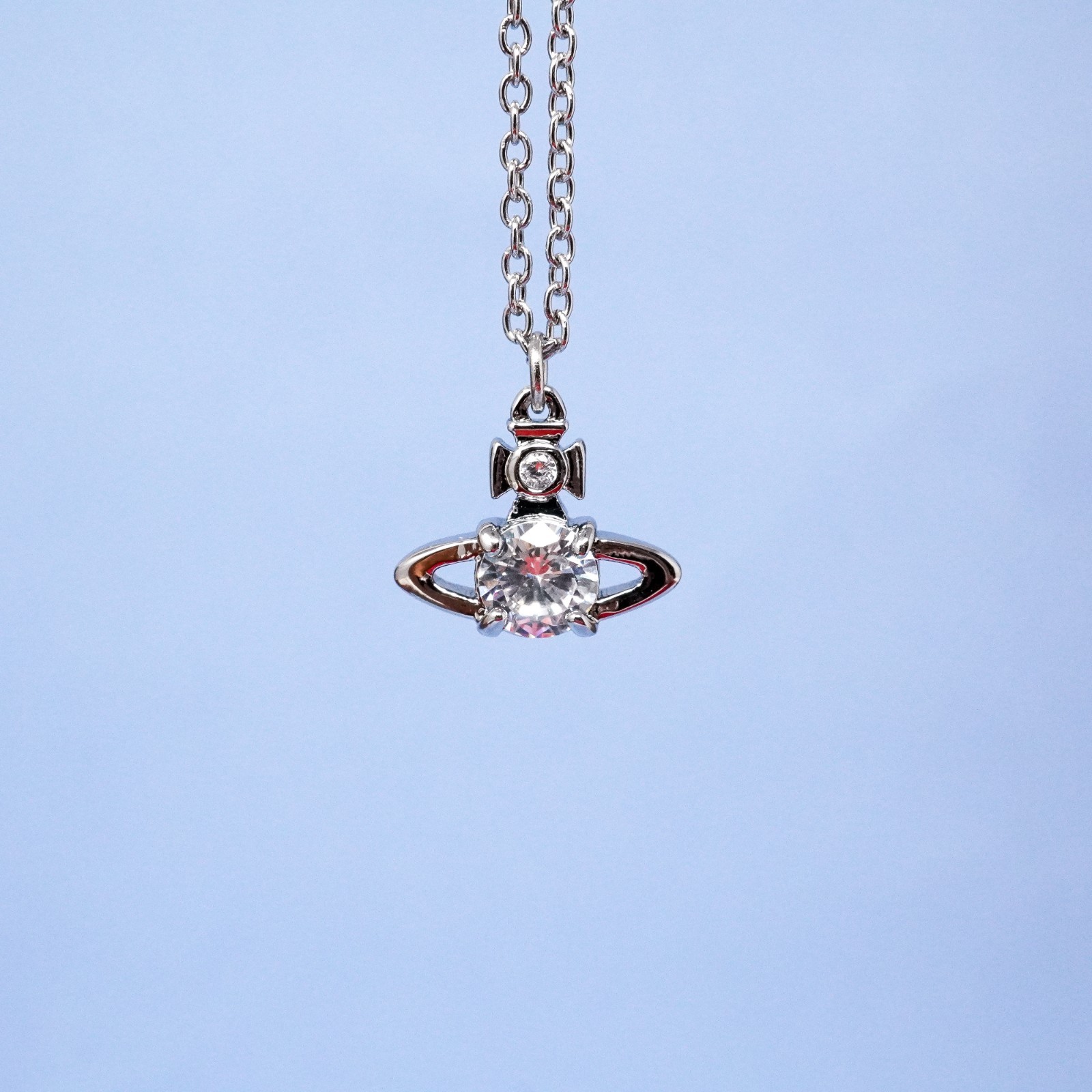 Vivienne Westwood Necklace Silver Orb Pendant Small White Crystal With Gift Box