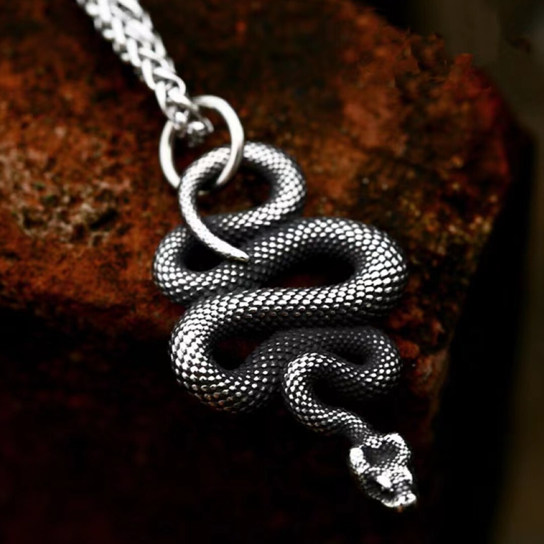 Men’s Silver Animal Snake Pendant Necklace Chain Punk Gothic Retro Jewelry