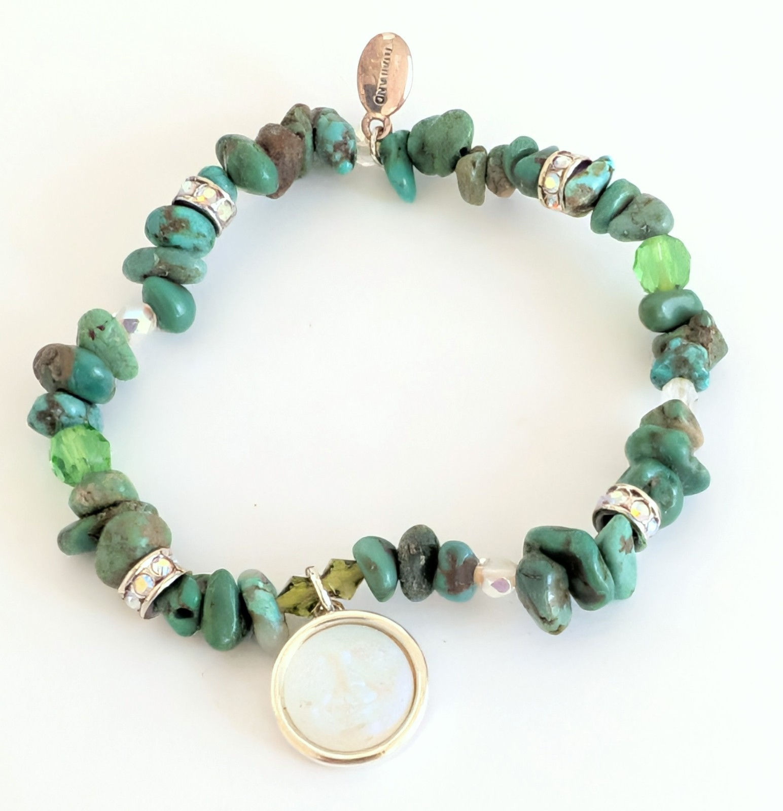 Vintage KIRKS FOLLY Seaview Moon Face Turquoise Nugget Stretch Bracelet