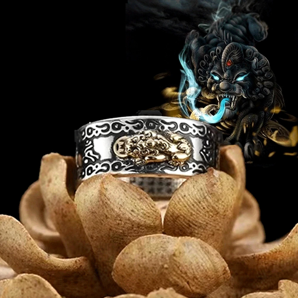Feng Shui Pixiu Adjustable Ring Buddhist Mantra Attract Wealth Lucky Ring Charm