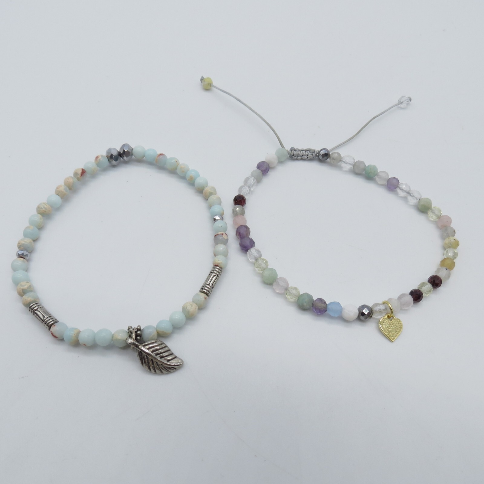 2Pc Dainty Blue Stone Beaded Bracelet Cute Boho Everyday Wear 6.5″