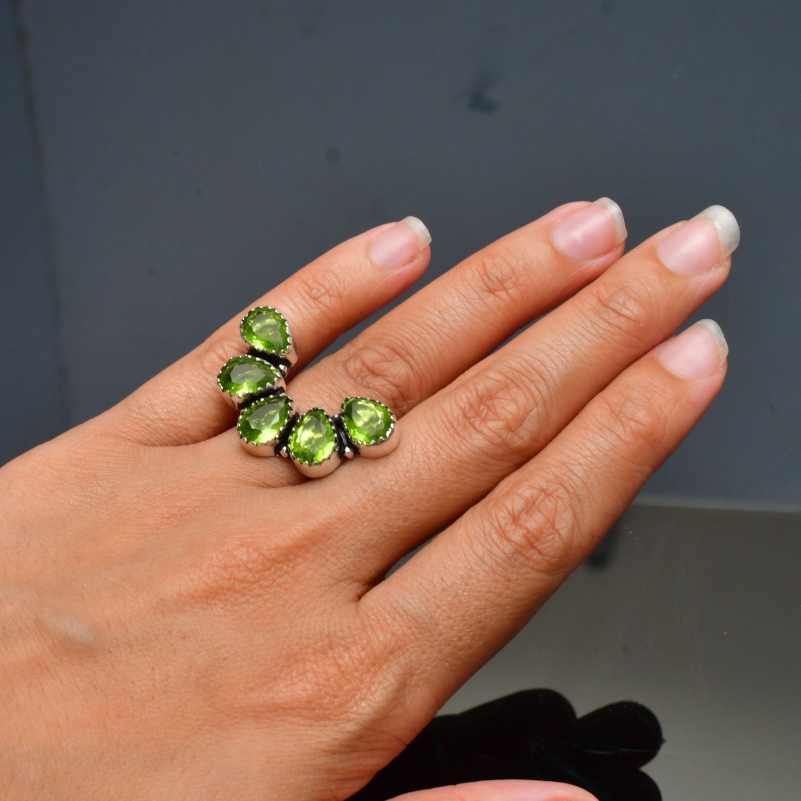 Peridot (Lab-Created)Gemstone 925 sterling silver Handmade Ring- All Size