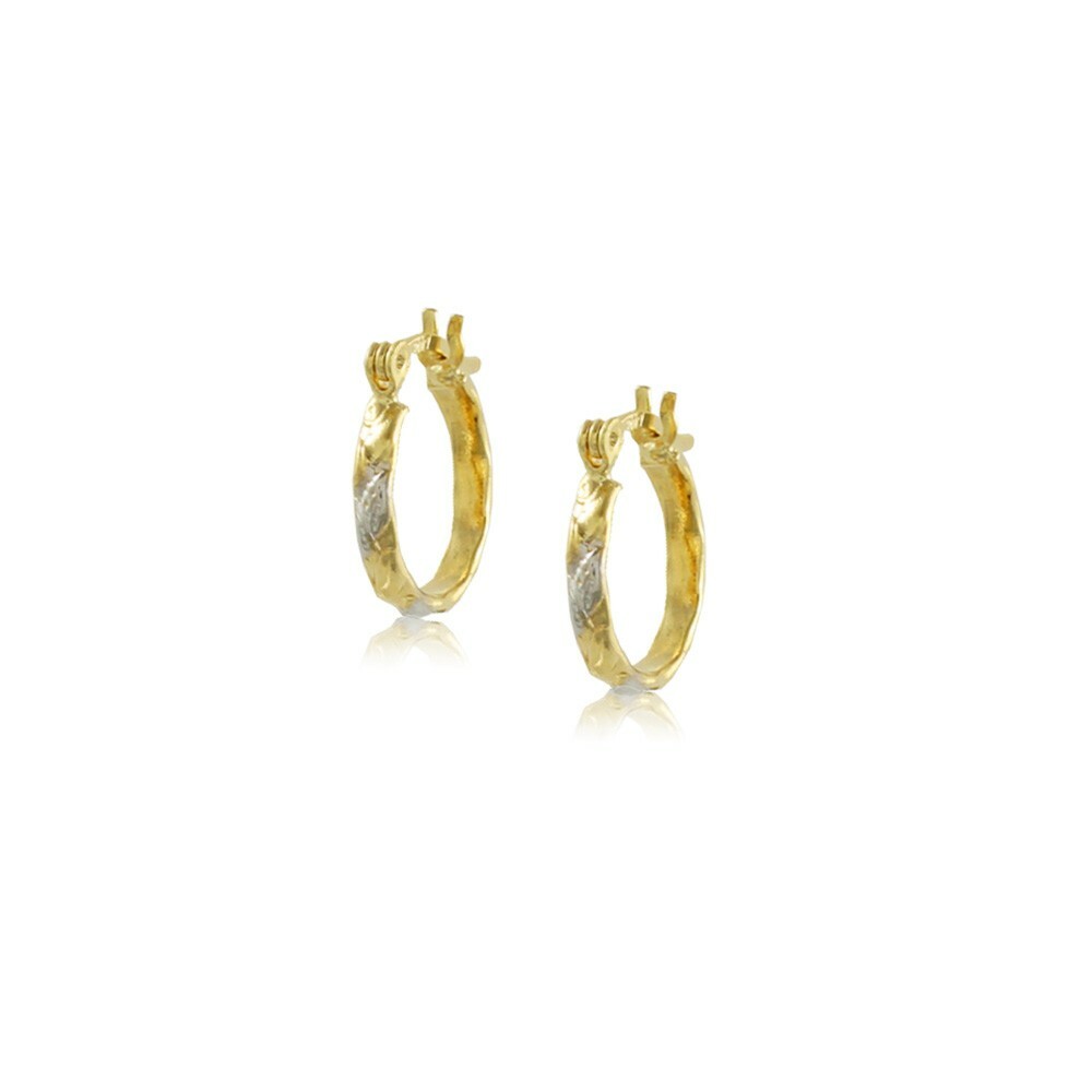 18K Gold Plated Round Hoop 2 tones Earring diam 15mm/0.6in width 2.5mm/0.1in