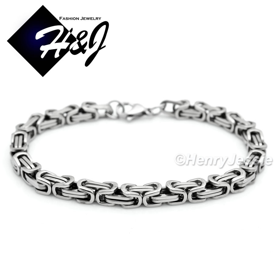 7″-11″MEN Stainless Steel 4mm/6mm/9mm Silver Byzantine Box Link Chain Bracelet