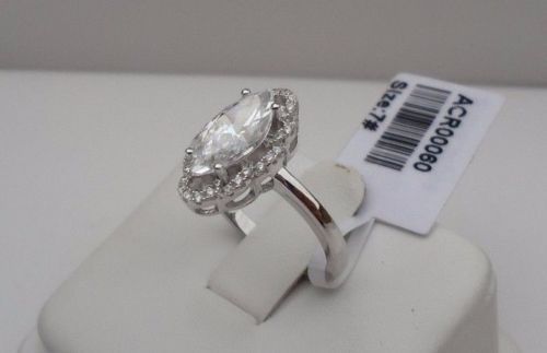 MARQUISE CENTER BRIDAL RING W/ 3 CTS LAB CREATED ACCENT / 925 STERLING SILVER