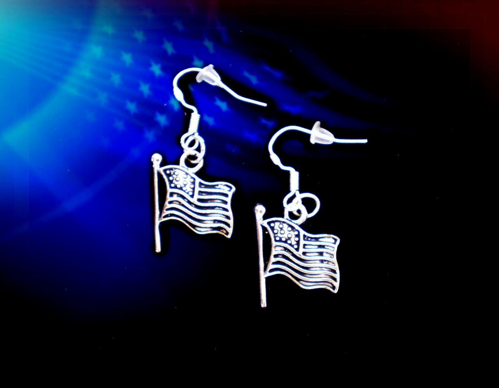BUY 2 GET 1 FREE~JULY 4TH PATRIOTIC USA AMERICAN FLAG MILITARY SILVER EARRINGS