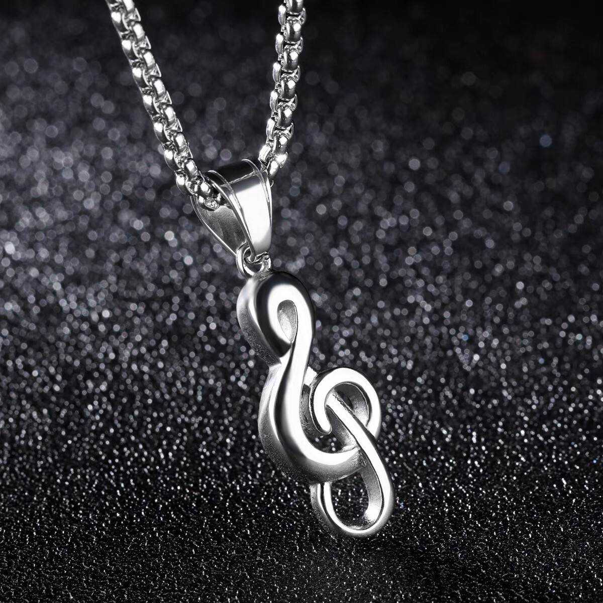 Men Women Silver Small Music Note G Treble Clef Pendant Necklace Chain 24″ Gift