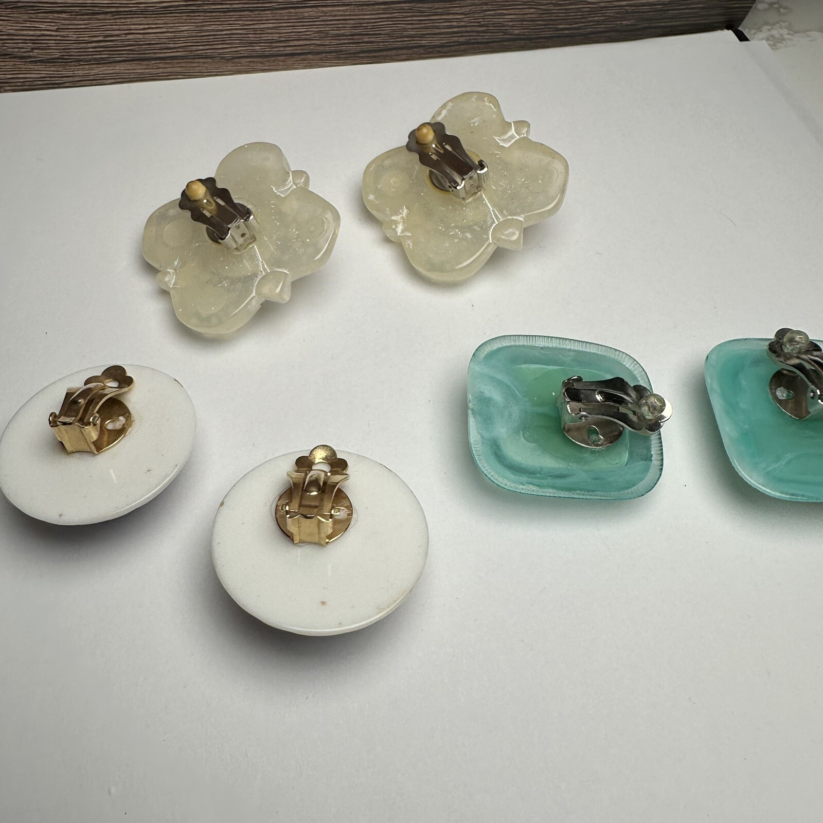 Vintage & Retro Colorful Plastic / Resin Clip On Earrings Lot Of 3