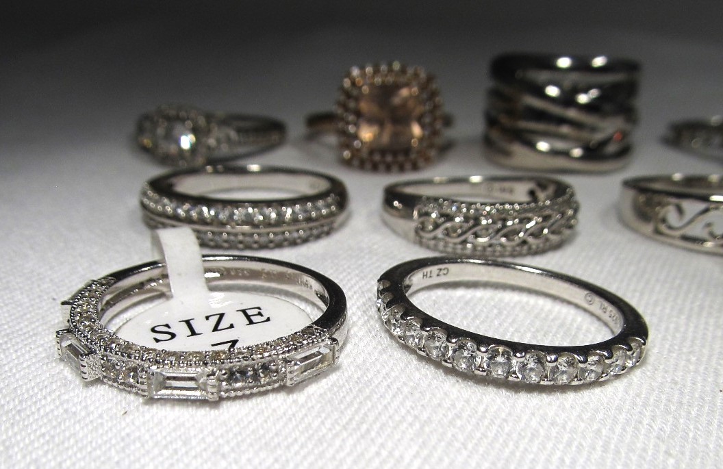 Lot of 13 Rhinestone Fashion Rings All Size 7 C3510