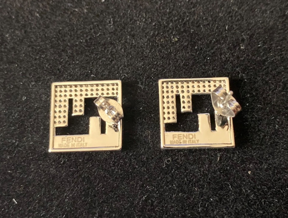 Beautiful Women’s Fendi FF Square Stud Earrings – Silver Tone