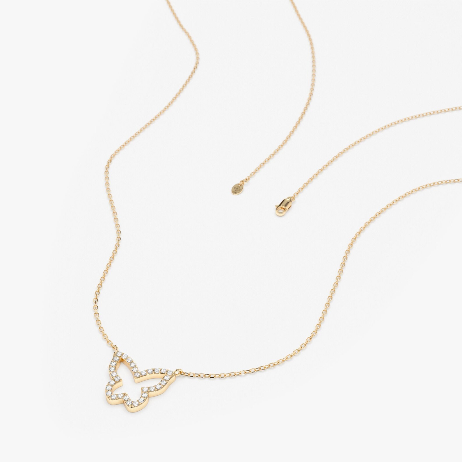 1.00 Ct Round EF VS Lab Grown Diamond Butterfly Shape Necklace in 14K Solid Gold