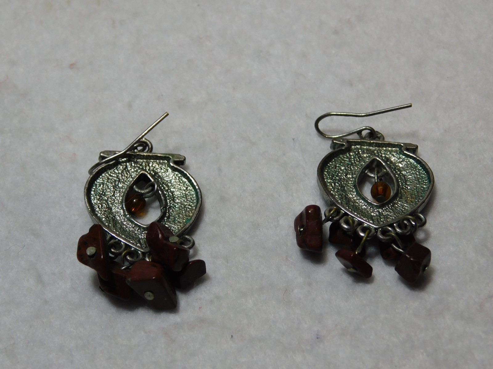 Pair of Silver Tone and Brown Stones Dangle Earrings in Very Good Cond.