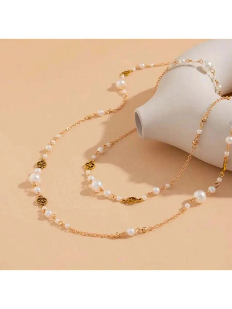 2pcs Layered Long Necklace Women Party Wedding Chain Jewelry Set
