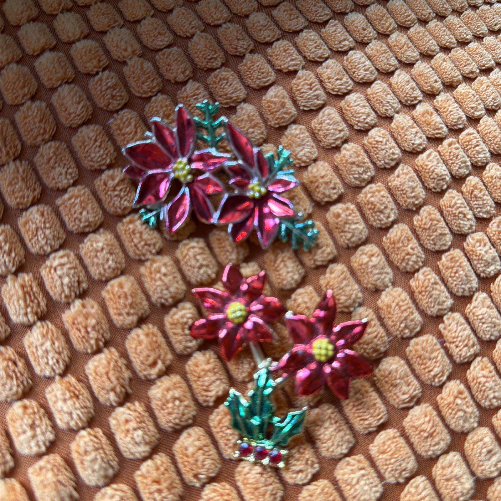 Vintage 2″ Christmas Poinsettia Brooch in Good Condition