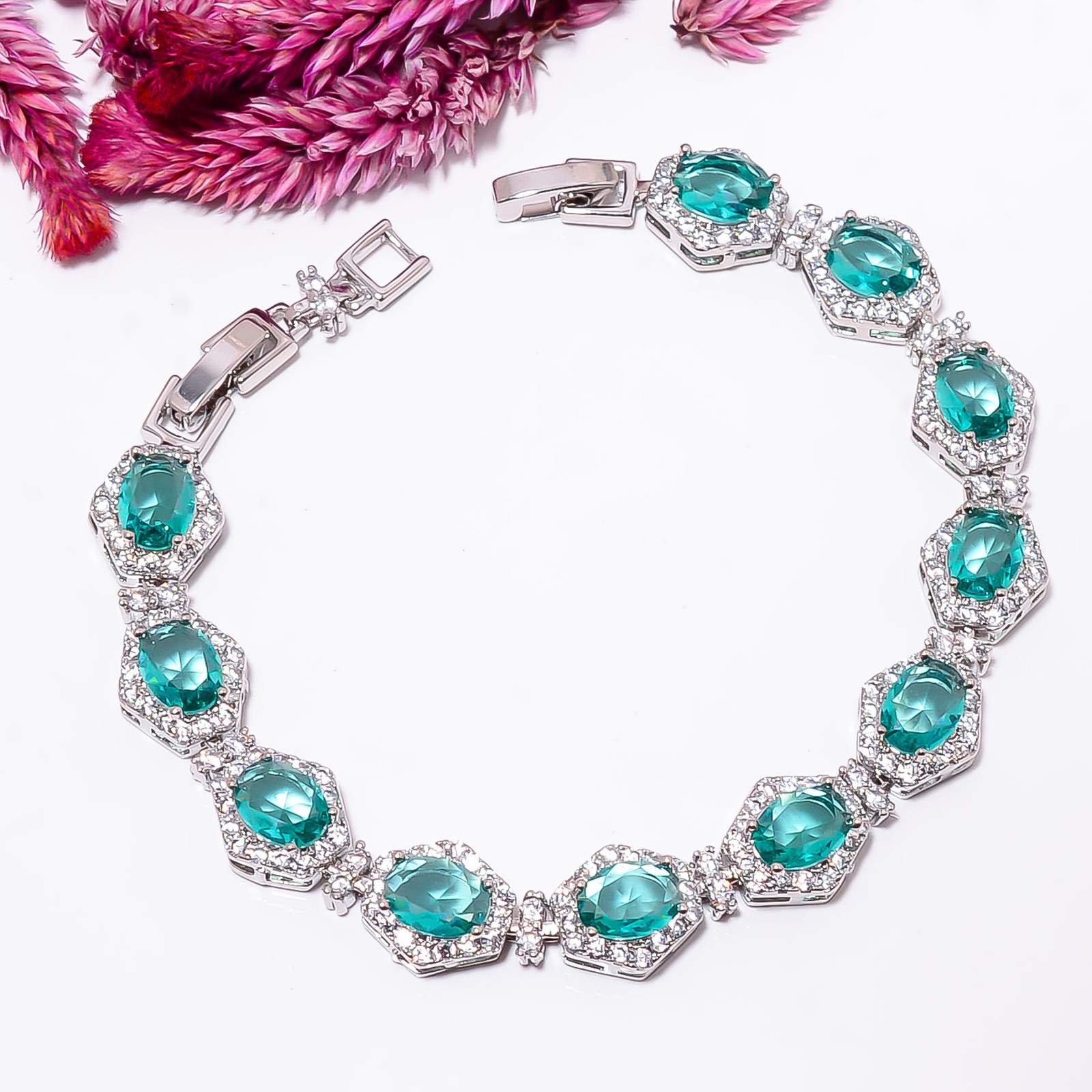 Paraiba Tourmaline, CZ 925 Sterling Silver Adjustable Bracelet 7-8″ B131729