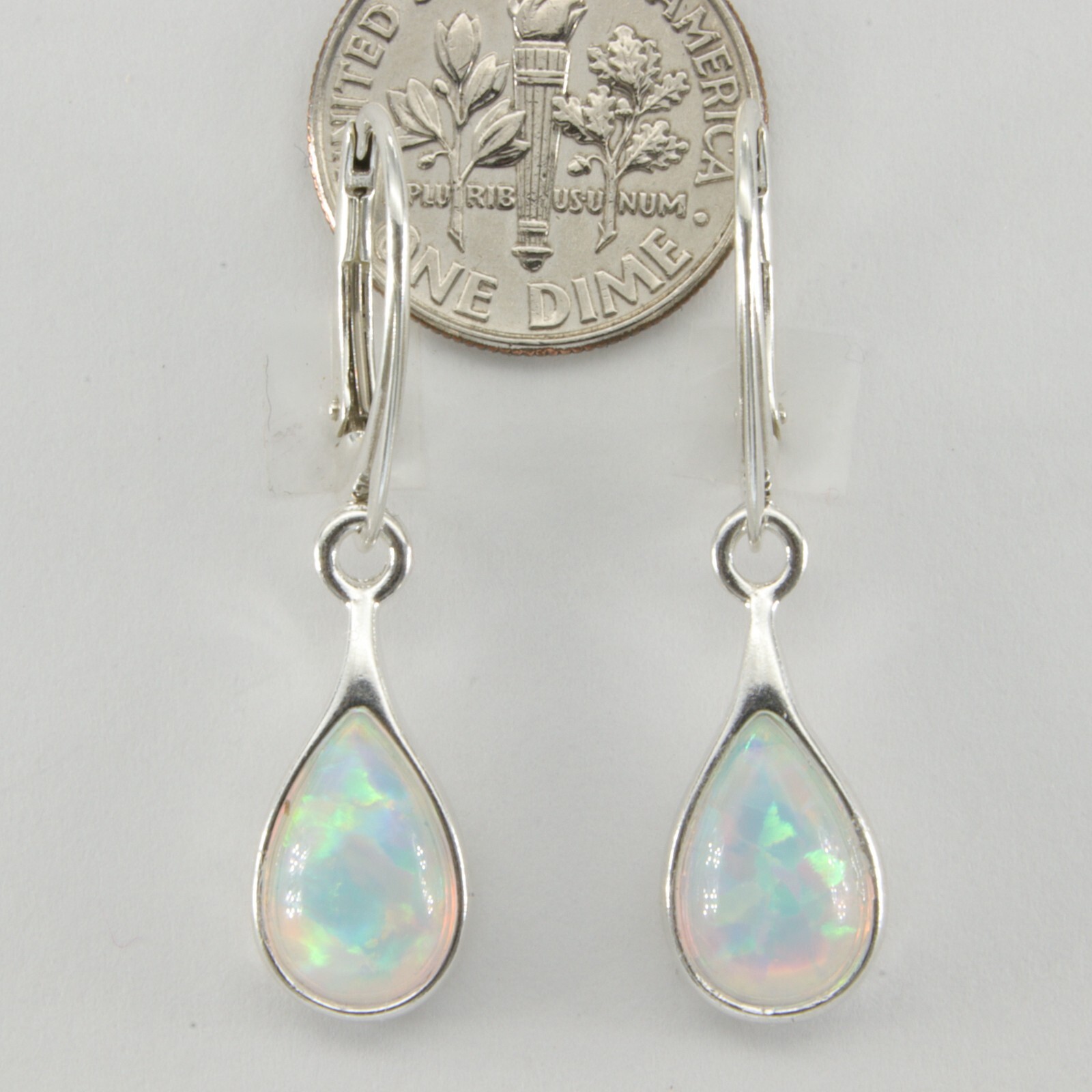 White FIRE OPAL Teardrop / Pear Leverback Earrings – 925 STERLING SILVER #545e