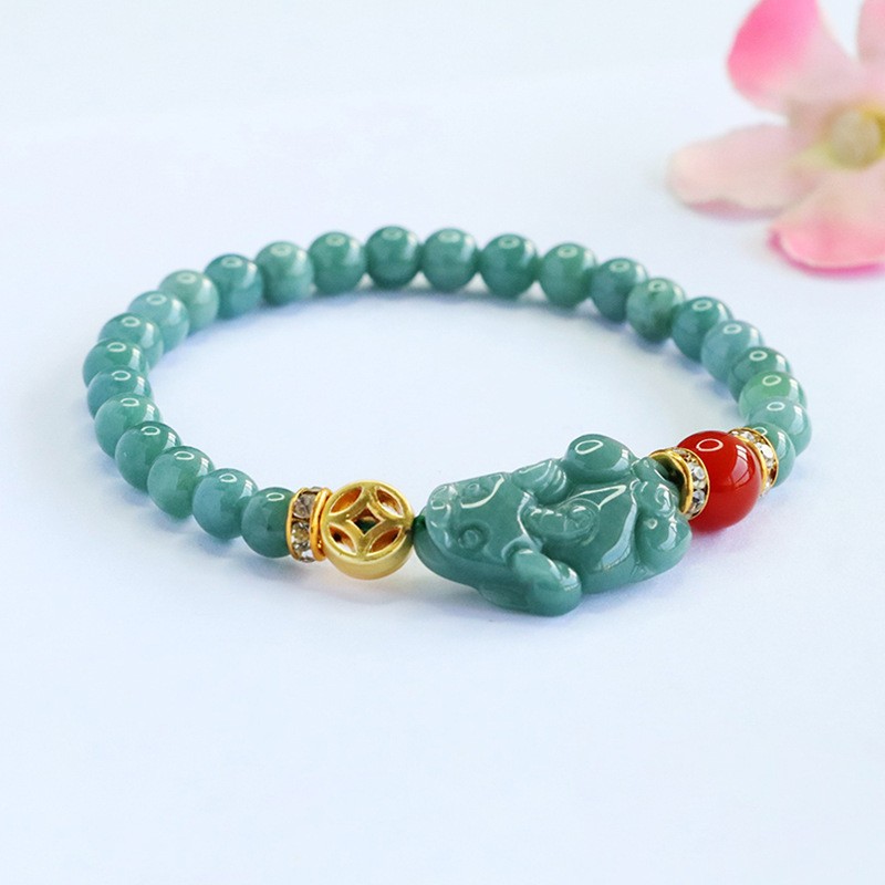 Real Grade A Natural Green Jade Jadeite Women Lucky Pixiu Beads Bracelet