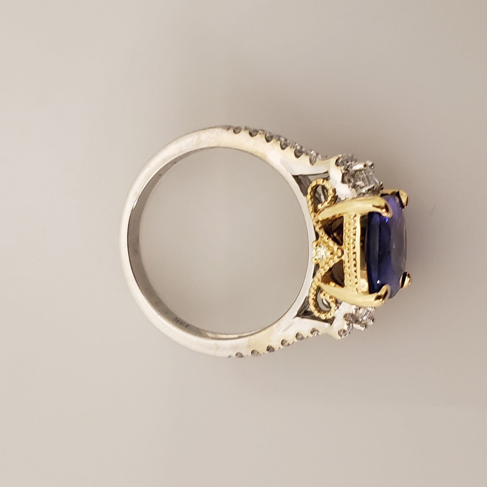 EFFY 18k Two Tone Yellow & White Gold Tanzanite Diamond Ring Size 7.5