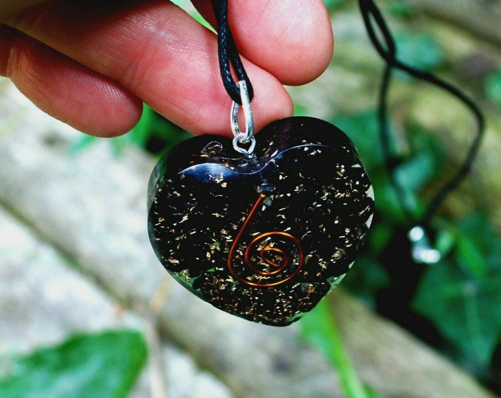Natural Black Tourmaline Necklace Orgonite Crystal Heart Orgone Energy Pendant