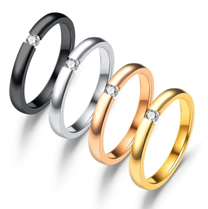 4mm Silver Gold Plated Stainless Steel CZ Inlay Signet Ring Wedding Band Sz 5-13