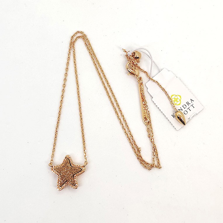 New Kendra Scott Jae Star Rose Gold Pendant Necklace In Rose Gold Drusy