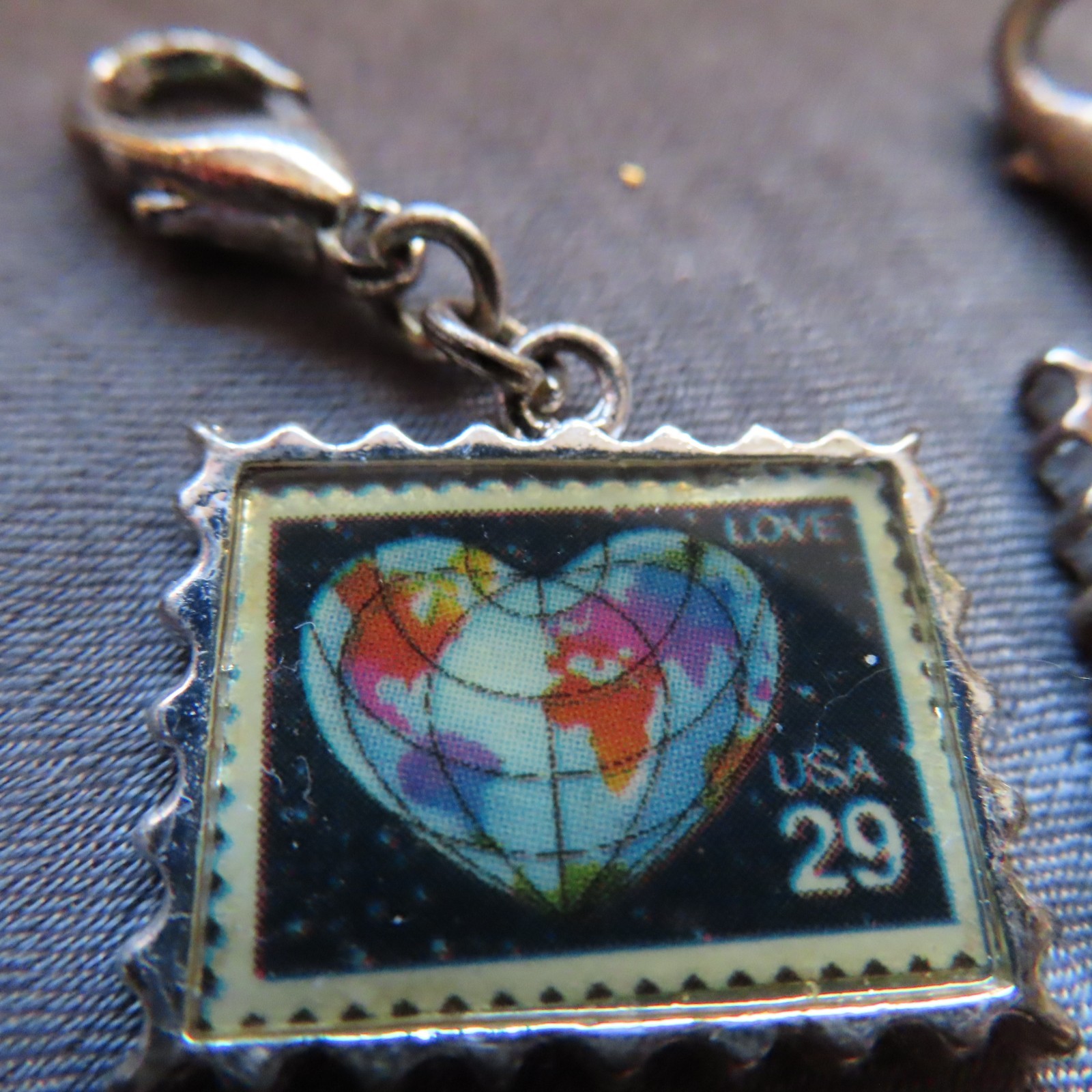 Quirky charms for charm bracelet, silver-tone, US Postal Stamps