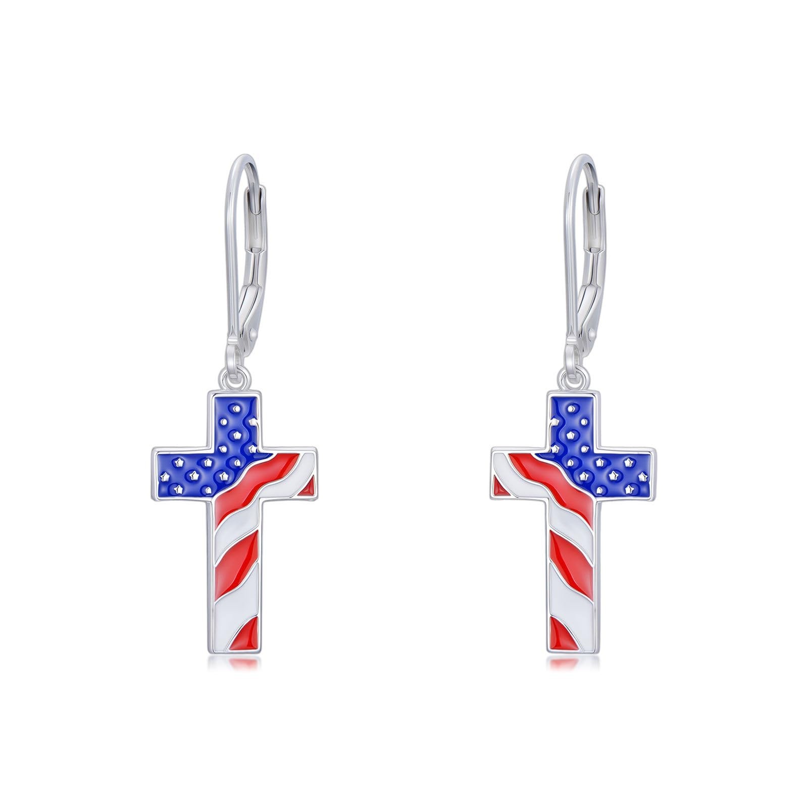 American Flag Earrings 925 Sterling Silver 4th of July Stud Earrings Red Whit…