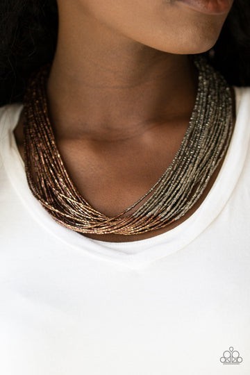 Flaky Fashion Seed Bead Necklace-Copper/Black Metal
