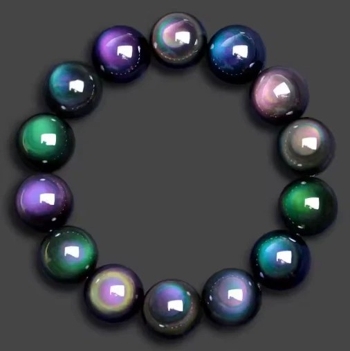 12mm Handmade Rainbow Obsidian Beaded Bracelet Love Reiki Unisex Gift Woman Man