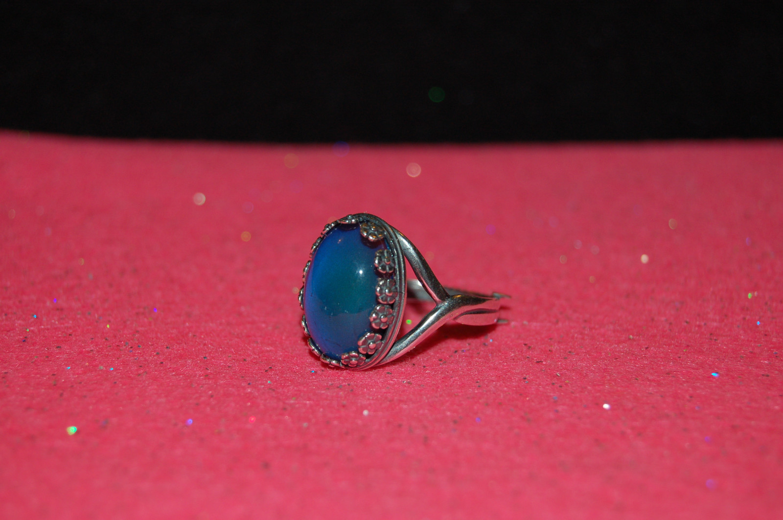 Flower Surround Mood Ring, Sterling Silver Plated, Adjustable, 18x13mm, #Z