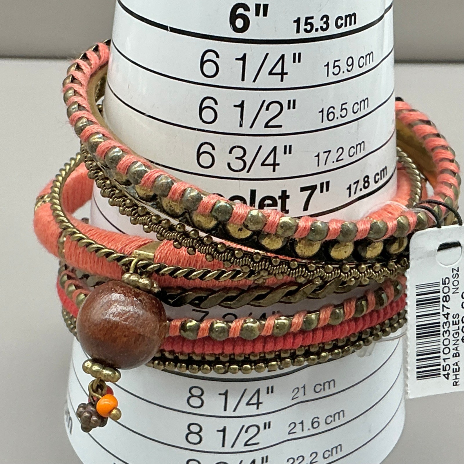 Chico’s Bracelet Women Pink Boho Stacked Bangle Set Beaded Thread Wrapped 8 In