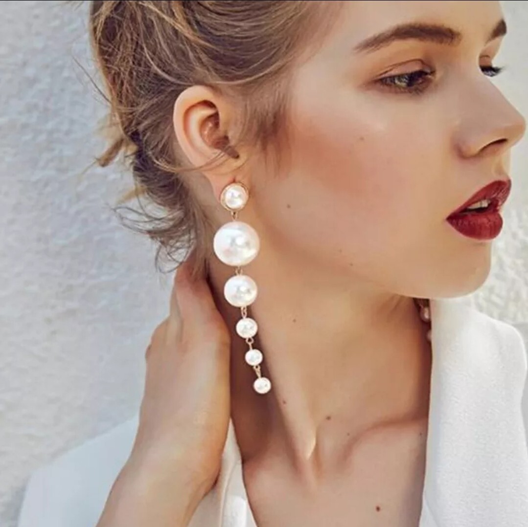 3.5″ Long Statement Earrings Dangle Pearl Fashion Jewelry 88D