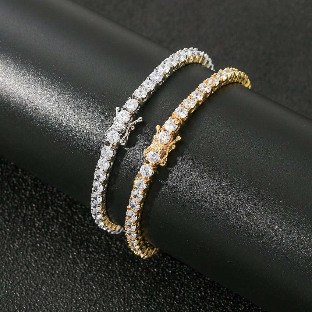 6″-24″ Hip Hop Necklace Bracelets 5A CZ Diamonds Real Gold Plated Tennis Chain