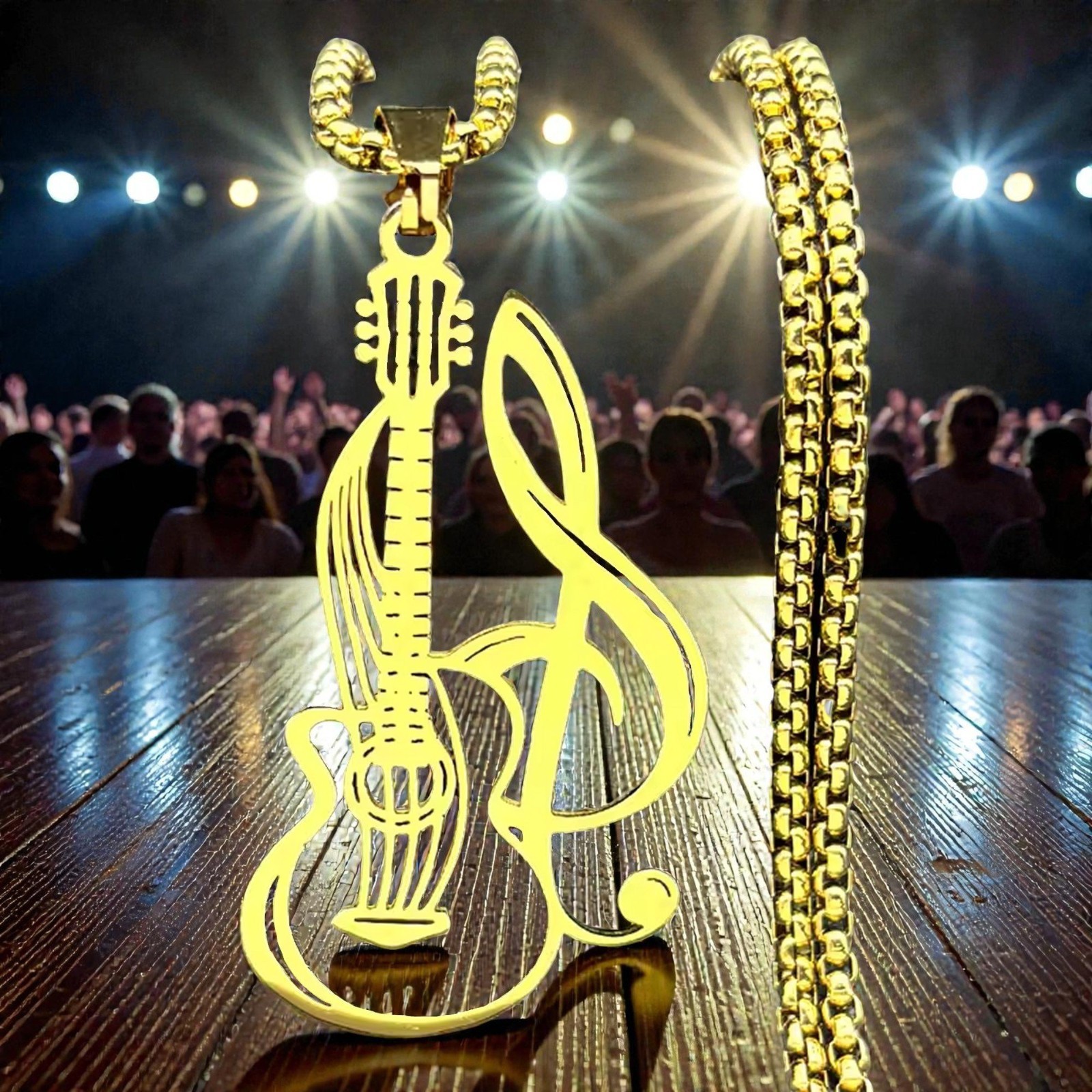 Guitar Necklace Gold PVD 316L Stainless Steel Music Bass Pendant Mens Womens