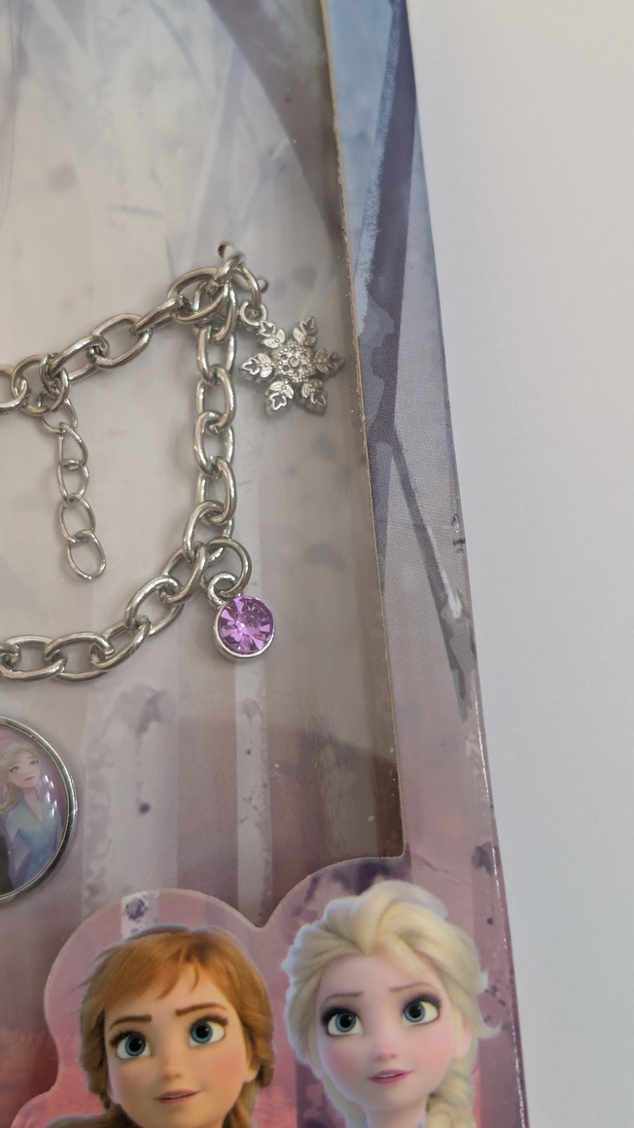 Disney Frozen II Charm Bracelet Anna Elsa Snowflake Purple Crystal Silver Tone