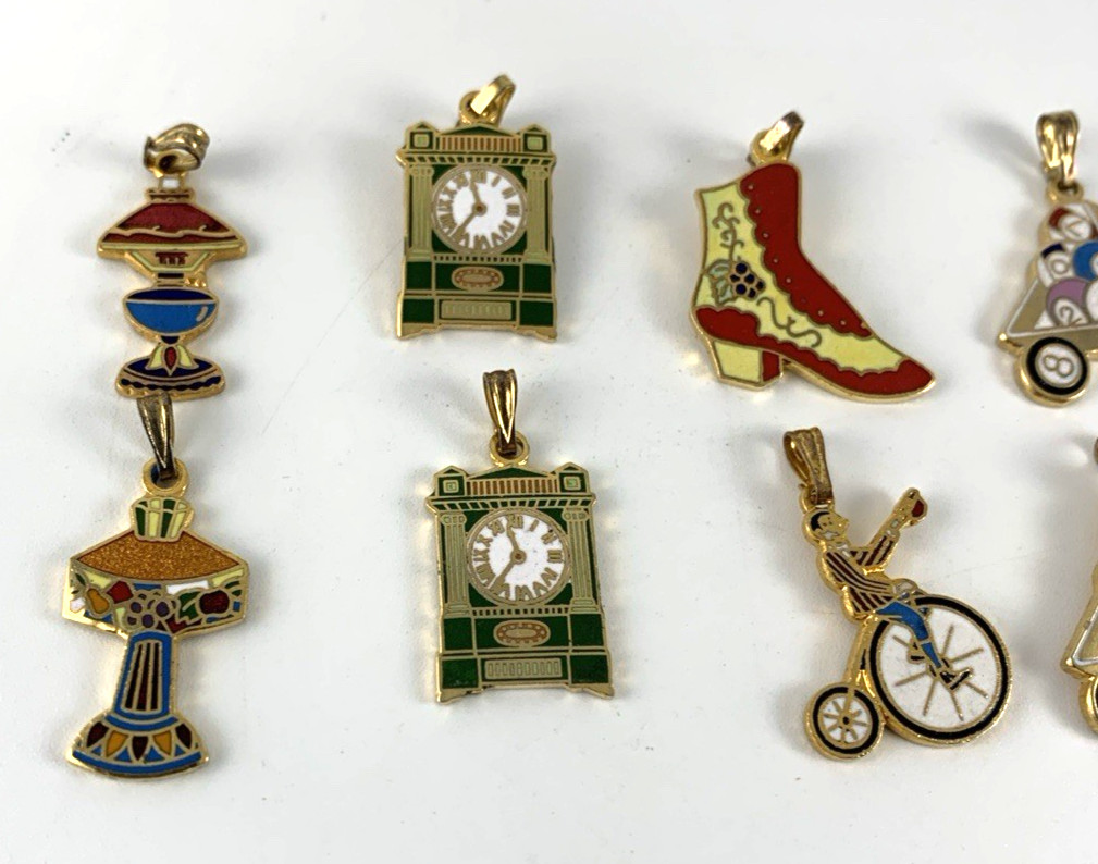 Vintage Enamel Pendants/Charms | Clock Bi-Plain Pool Shoe + | Lot of 11 | NOS
