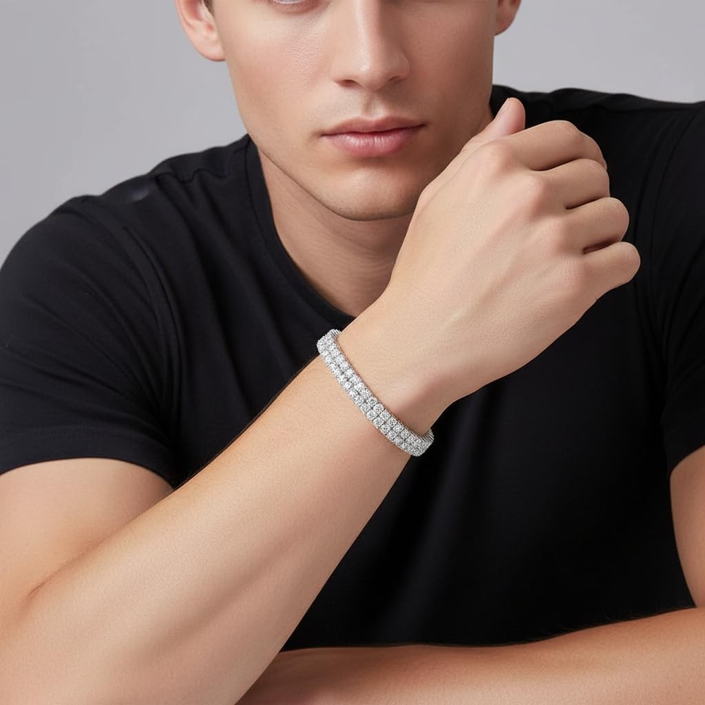 2 Rows Tennis Bracelets for Women Men – 18K White Gold Plated