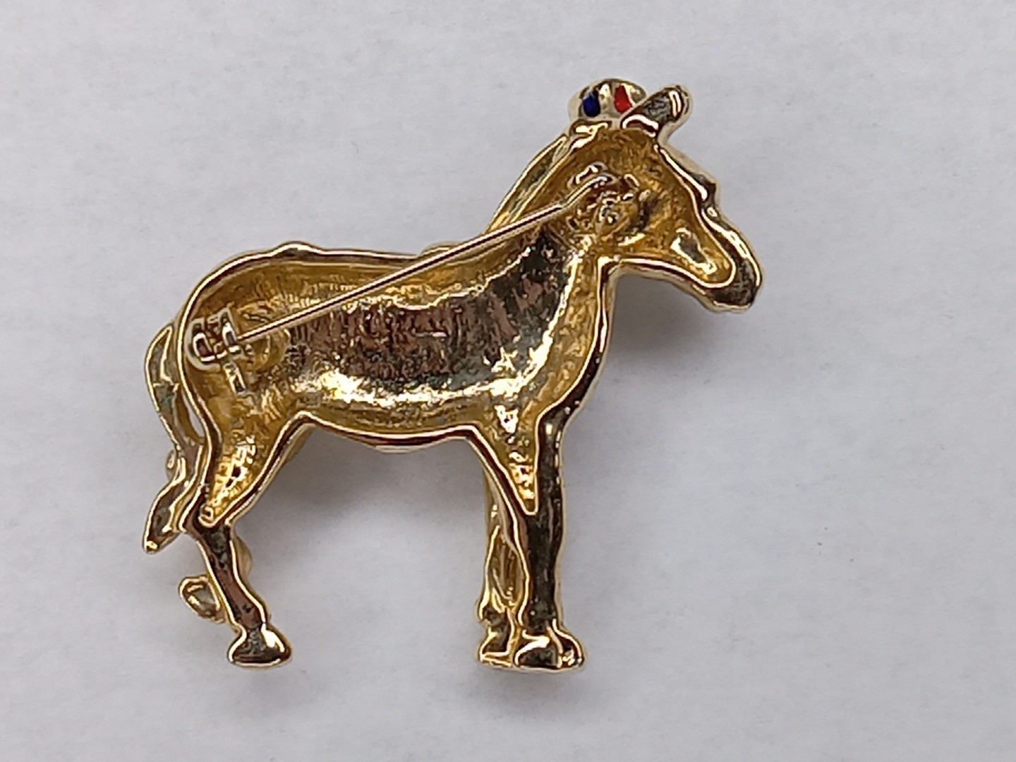 Donkey Democrat Hat Star Green Eye Brooch Pin Vintage No Maker Mark